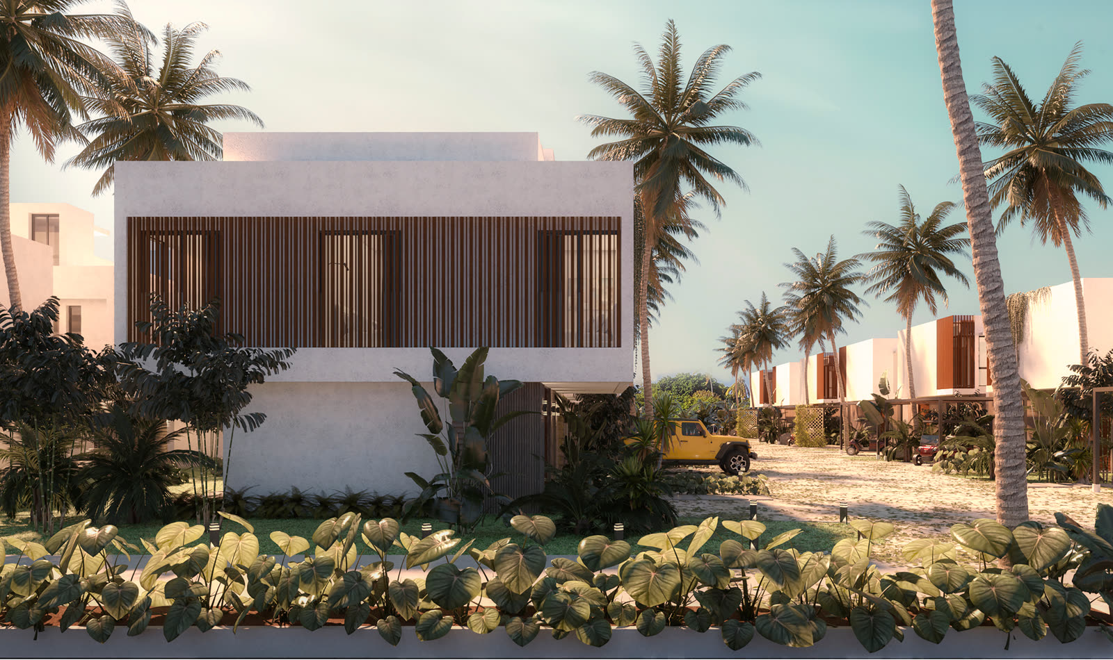 Fachada principal del conjunto — villas entre palmeras